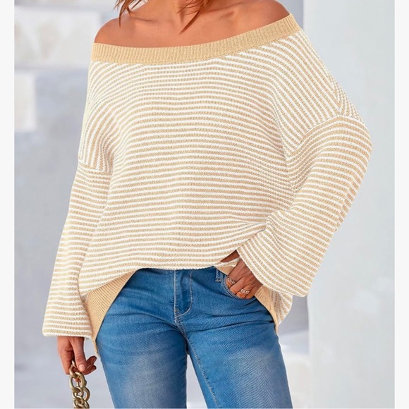 Oversized striped Beige Sweater - Picture 6 of 8